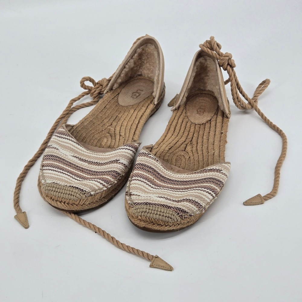 UGG‎ Australia Jordyne Striped Rope Wrap Ankle Tie Espadrille Flats Women Size 9